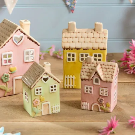 Ceramic Yellow House With Embossed Flower Painted Tea Light Holder - image 3