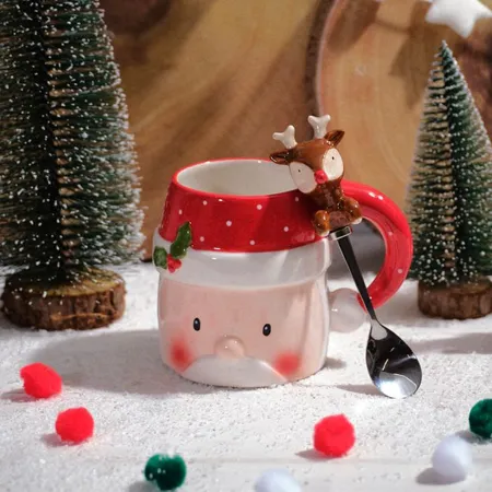 Children'S Winter Wonderland Santa Head Ceramic Mug And Spoon - image 1
