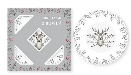 Christmas Stag Set Of 2 8" Bowls