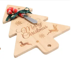 Christmas Tree Bamboo Cheese Board & Knife Set