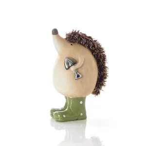 Clay Hedgehog With Green Spot Welly Boots Ornament - image 1