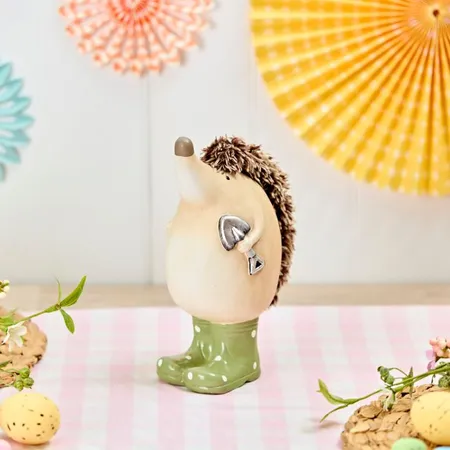 Clay Hedgehog With Green Spot Welly Boots Ornament - image 2