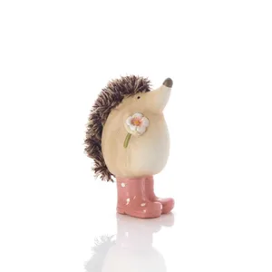 CLAY HEDGEHOG WITH PINK SPOT WELLY BOOTS ORNAMENT - image 1