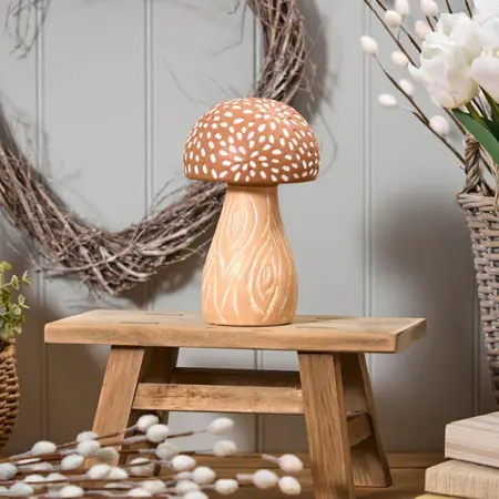 Clay Rustic Mushroom Ornament With Speckles Large - image 2