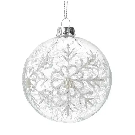 CLEAR GLASS BABULE WITH SNOWFLAKE PEARLS