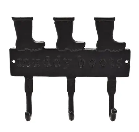 Country Living Cast Iron Wall Plaque with 3 Hooks - Muddy Boots - image 1