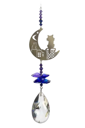 Crystal Fantasy Cats on Roof - Midnight