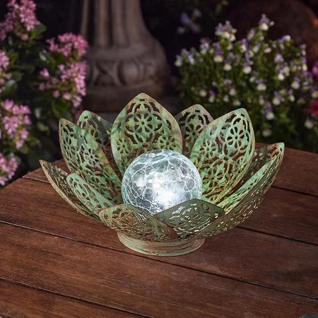Damasque Solar Lotus - Verdigris Lit Solar Decoration - image 1