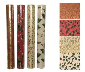 Deco fabric polyester rectangular gold foil leaft-cherry berry 4ass