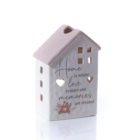 DITSY FLORAL HOME IS WHERE LOVE RESIDES CERAMIC HOUSE SHAPED TEA LIGHT HOLDER - image 1