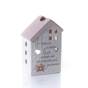 DITSY FLORAL HOME IS WHERE LOVE RESIDES CERAMIC HOUSE SHAPED TEA LIGHT HOLDER