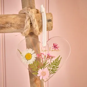 DITSY FLORAL RESIN HEART HANGER WITH PRESSED DRIED FLOWERS NEW HOME