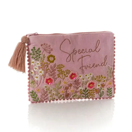 Ditsy Floral Velvet Fabric Embroidery And Glass Beads Special Friend Pouch With Tassel - image 1