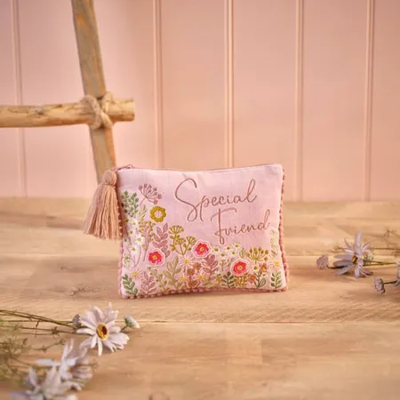 Ditsy Floral Velvet Fabric Embroidery And Glass Beads Special Friend Pouch With Tassel - image 2