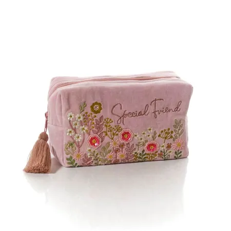 Ditsy Floral Velvet Fabric Embroidery And Glass Beads Special Friend Rectangular Make Up Bag - image 1