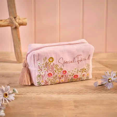 Ditsy Floral Velvet Fabric Embroidery And Glass Beads Special Friend Rectangular Make Up Bag - image 3