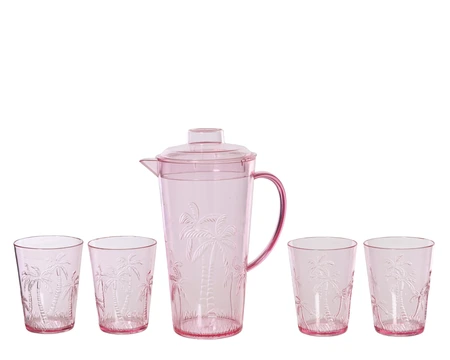 Embossed Palm Pitcher & Glass Set – Pink