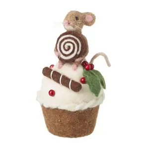 Felt Mouse on Cupcake Christmas Decoration – 16cm