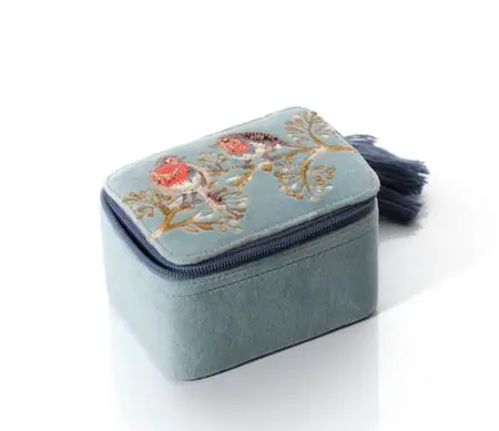 Festive Robin Velvet Jewellery Box With Embroidery And Beads - image 1