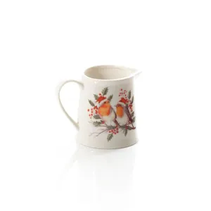 Festive Robin With Berries Stoneware Milk Jug - image 1