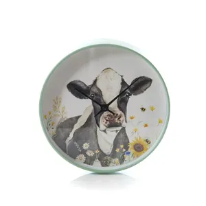 Friesian Floral Cow Round Clock - image 1