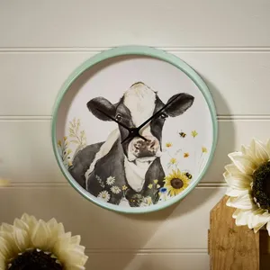 Friesian Floral Cow Round Clock - image 2