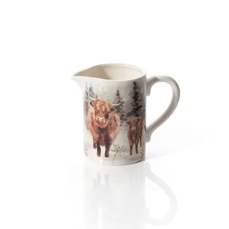 Frosted Highland Cow Scene Ceramic Jug - image 1