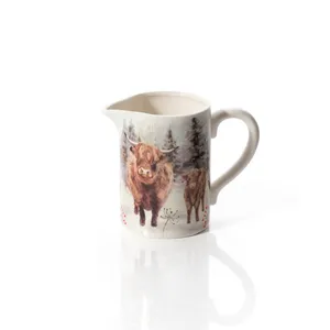 Frosted Highland Cow Scene Ceramic Jug - image 1