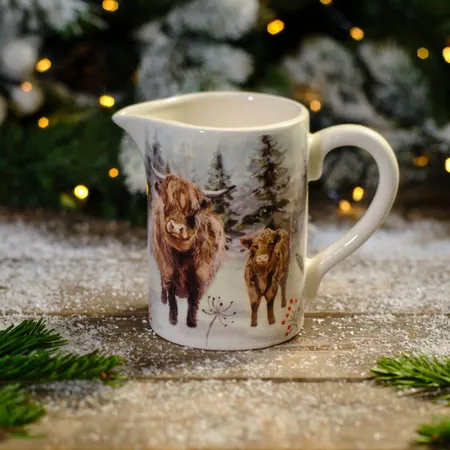Frosted Highland Cow Scene Ceramic Jug - image 3
