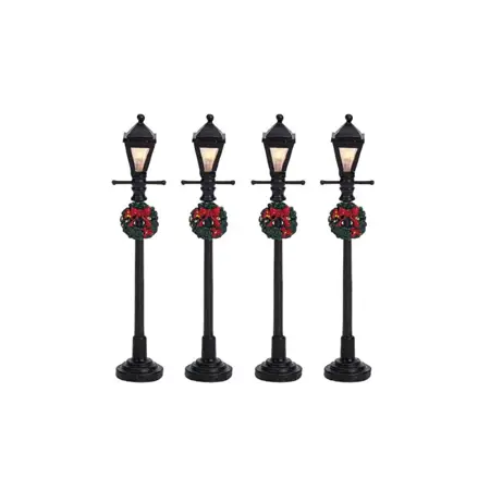 GAS LANTERN STREET LAMP,  SET OF 4, BATTERY OPERATED (4.5V)