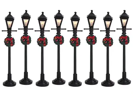 GAS LANTERN STREET LAMP,  SET OF 8, BATTERY OPERATED (4.5V)