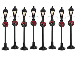 GAS LANTERN STREET LAMP,  SET OF 8, BATTERY OPERATED (4.5V)