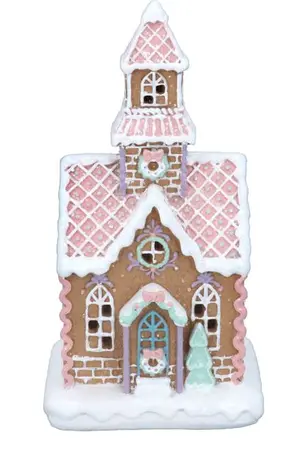 White Iced LED Gingerbread House, Med