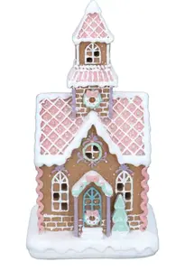 White Iced LED Gingerbread House, Med
