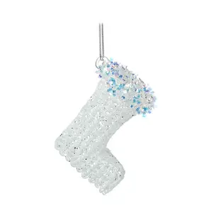 Glass Glitter Edge Stocking Hanging Dec