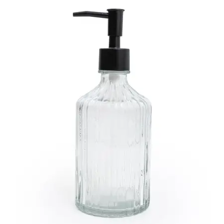 Glass Soap Dispenser Ridged Lines Clear - image 1
