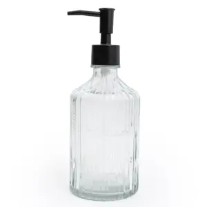 Glass Soap Dispenser Ridged Lines Clear - image 1