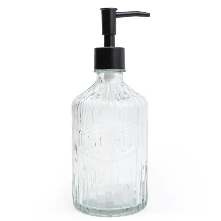 Glass Soap Dispenser Ridged Lines Clear - image 2