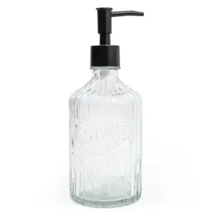 Glass Soap Dispenser Ridged Lines Clear - image 2