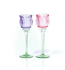 Glass Tulip Shaped Candle Holder 2 Asstd Colours Large - image 1