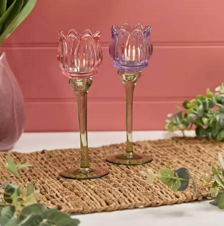 Glass Tulip Shaped Candle Holder 2 Asstd Colours Large - image 2