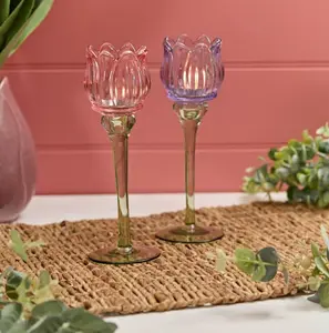 Glass Tulip Shaped Candle Holder 2 Asstd Colours Large - image 2