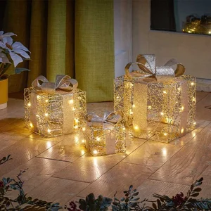 Gold Weave Faux Gift Boxes - Set of 3