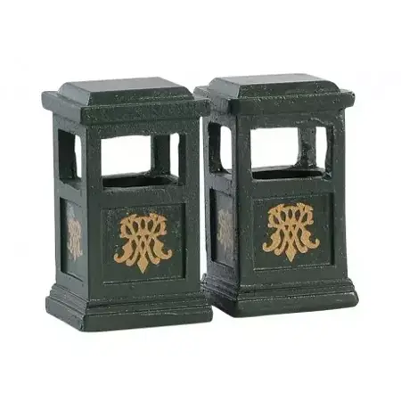 GREEN TRASH CAN,  SET OF 2