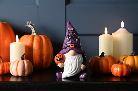 Halloween 17cm Battery Operated Lit Black/Purple Ceramic Halloween Gonk