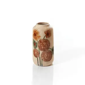 HAND PAINTED BURNT ORANGE FLORAL VASE SMALL - image 1