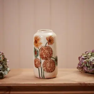 HAND PAINTED BURNT ORANGE FLORAL VASE SMALL - image 2