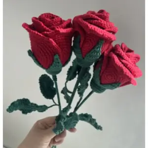 Handmade Crochet Red Rose Stem