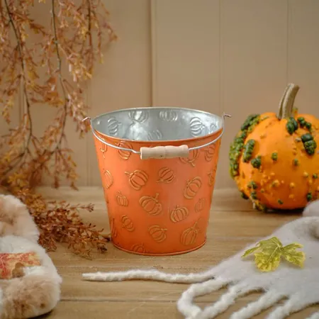 Harvest Home Embossed Pumpkin Metal Bucket