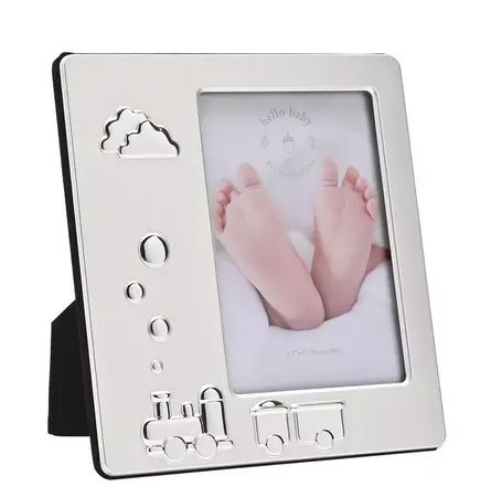 Hello Baby 2 Tone Silverplated Frame with Train Icon 3.5" x 5" - image 1